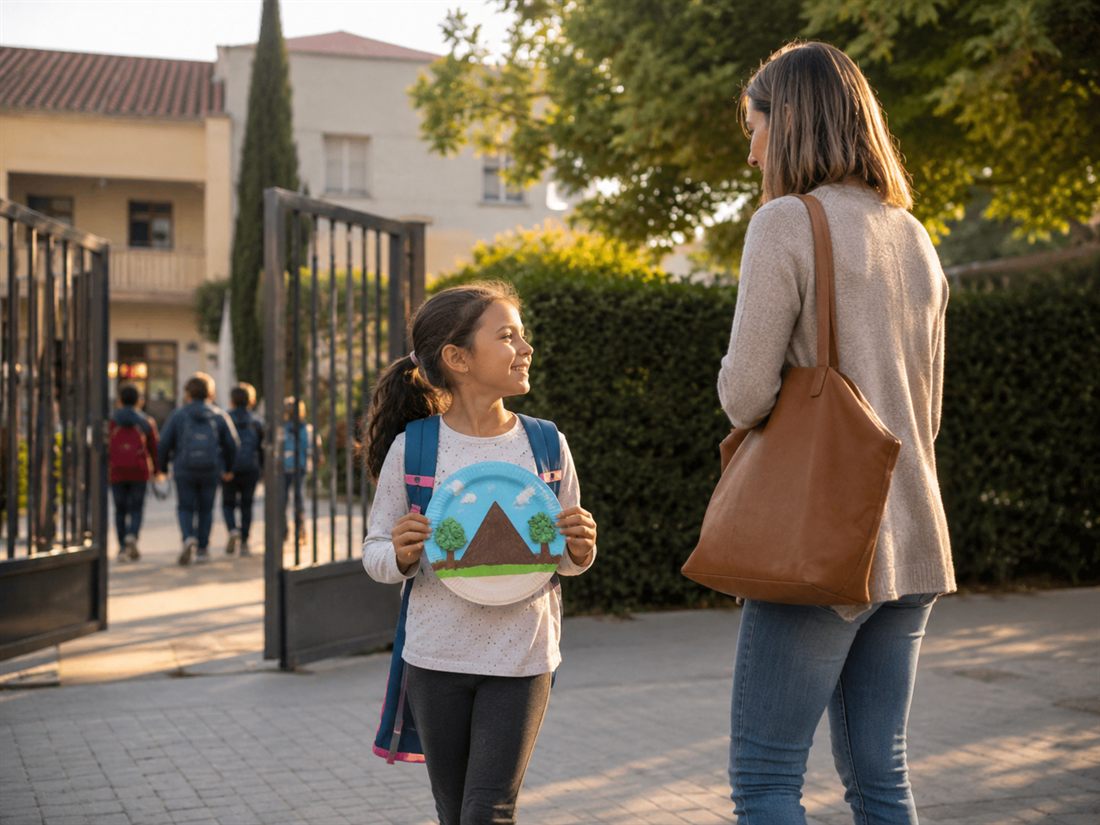 Niña a la salida del colegio tras su actividad extraescolar